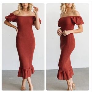 Baltic Born Alana Smocked Midi Dress Clay Large